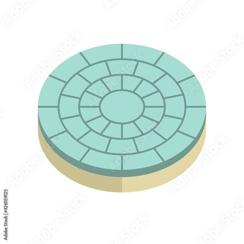 Concrete paver block pavement floor or brick vector icon. For landscape, outdoor, garden by paving on ground to create circle or round pattern. That sidewalk, road, patio, path, street or walkway.