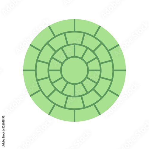 Concrete paver block pavement floor or brick vector icon. For landscape, outdoor, garden by paving on ground to create circle or round pattern. That sidewalk, road, patio, path, street or walkway.