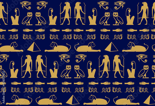 Egyptian pattern with sphinx pyramid snake eye