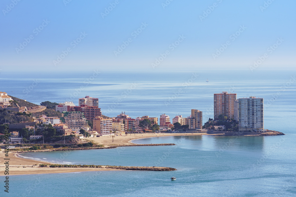 Cullera beach landscape from above. Famous resort in the Mediterranean Sea. Valencia, Spain. Cullera beach landscape from above. Famous resort in the Mediterranean Sea. Valencia, Spain.