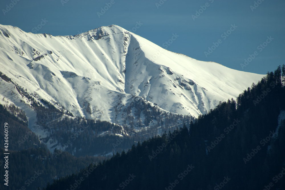 Snow covered alps near Flims in Switzerland 20.2.2021