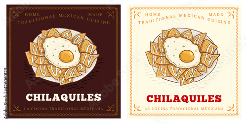 traditional Mexican breakfast dish Chilaquiles baked tortilla chips with fried egg