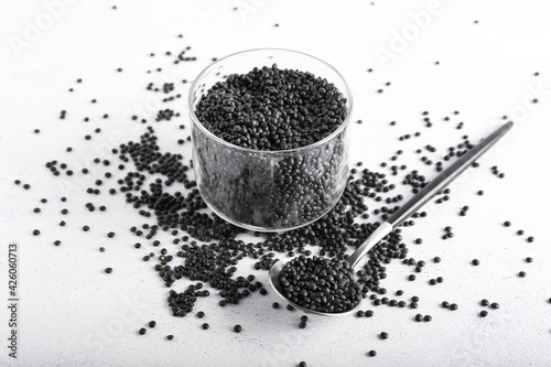 Black beluga lentils in gla...