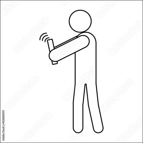 Digital user icon into line iconic vector isolated. The man holds a smartphone selfies himself showing customer behavior or interaction of user's problem solution into service and multimedia lifestlye
