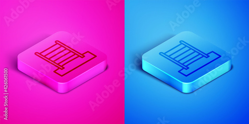 Isometric line Wooden Swedish wall icon isolated on pink and blue background. Swedish stairs. Square button. Vector