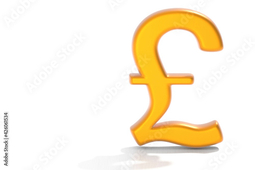 3d English pound symbol, gold color, on white background.