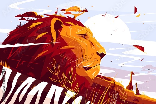 Majestic lion on safari