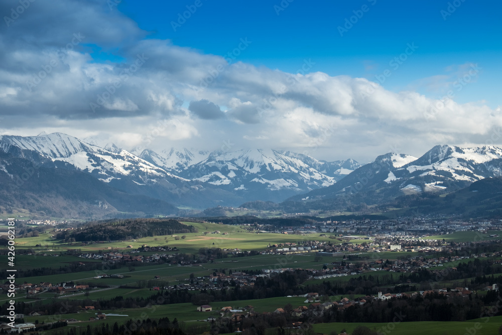 Landscape view of the town of Interlaken, in Switzerland Landscape view of the town of Interlaken, in Switzerland