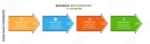 Infographic template with 4 options, workflow, process chart. Can be used for workflow layout, diagram, annual report, web design, steps or processes 