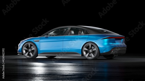 3D rendering of a brand-less generic concept car  