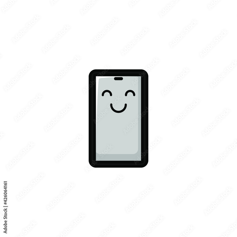 Cute Mobile Phone Cartoon Character Vector Illustration Design. Outline, Cute, Funny Style. Recomended For Children Book, Cover Book, And Other. Cute Mobile Phone Cartoon Character Vector Illustration Design. Outline, Cute, Funny Style. Recomended For Children Book, Cover Book, And Other.