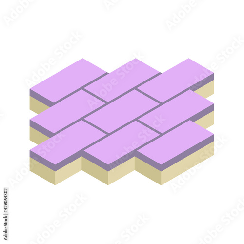 Concrete paver block pavement floor or brick vector icon. For landscape, outdoor, garden by paving on ground to create stretcher bond pattern. That sidewalk, road, patio, path, street or walkway.