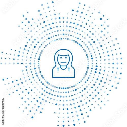 Blue line Thief mask icon isolated on white background. Bandit mask, criminal man. Abstract circle random dots. Vector