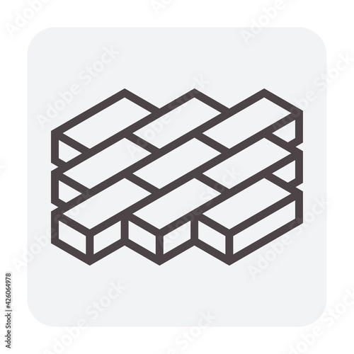 Concrete paver block pavement floor or brick vector icon. For landscape, outdoor, garden by paving on ground to create stretcher bond pattern. That sidewalk, road, patio, path, street or walkway.