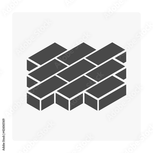Concrete paver block pavement floor or brick vector icon. For landscape, outdoor, garden by paving on ground to create stretcher bond pattern. That sidewalk, road, patio, path, street or walkway.
