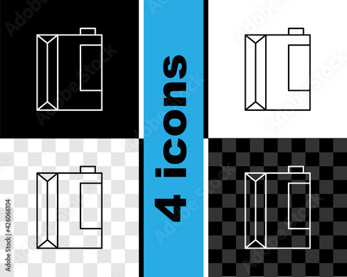 Set line Paper package for kefir icon isolated on black and white, transparent background. Dieting food for healthy lifestyle and probiotics fulfillment. Vector