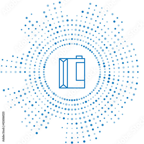 Blue line Paper package for kefir icon isolated on white background. Dieting food for healthy lifestyle and probiotics fulfillment. Abstract circle random dots. Vector