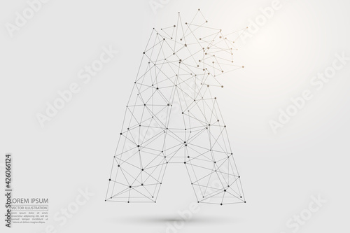 The destruction  volumetric 3D letters dark gray on a white background. Consist of triangles, circles, lines, points and spider webs. Vector illustration eps 10.