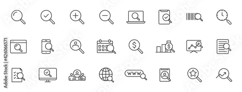 Set of 24 Search web icons in line style. SEO analytics, Digital marketing data analysis, Employee Management. Vector illustration.