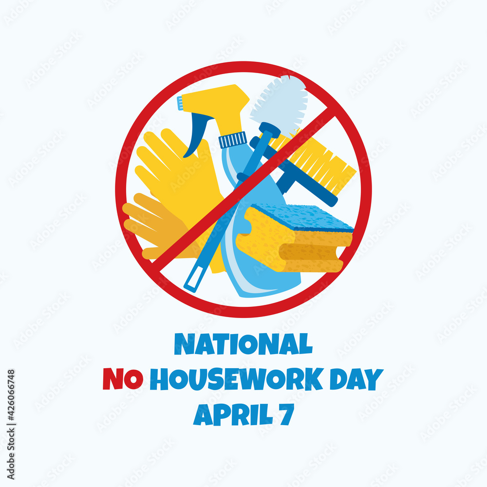 National No Housework Day vector. Set of cleaning products vector. Cleaning service stop icon
