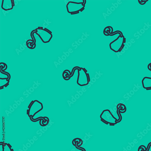 Blue line Hearing aid icon isolated seamless pattern on green background. Hearing and ear. Vector