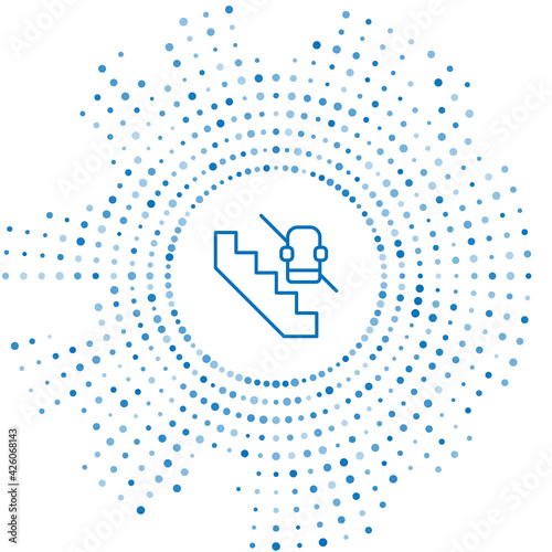 Blue line Disabled access elevator lift escalator icon isolated on white background. Movable mechanical chair platform for handicapped human. Abstract circle random dots. Vector