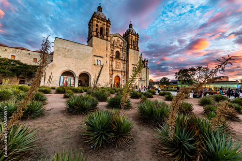 Church of Santo Domingo de Guzman at sunset, Oaxaca, Mexico photo