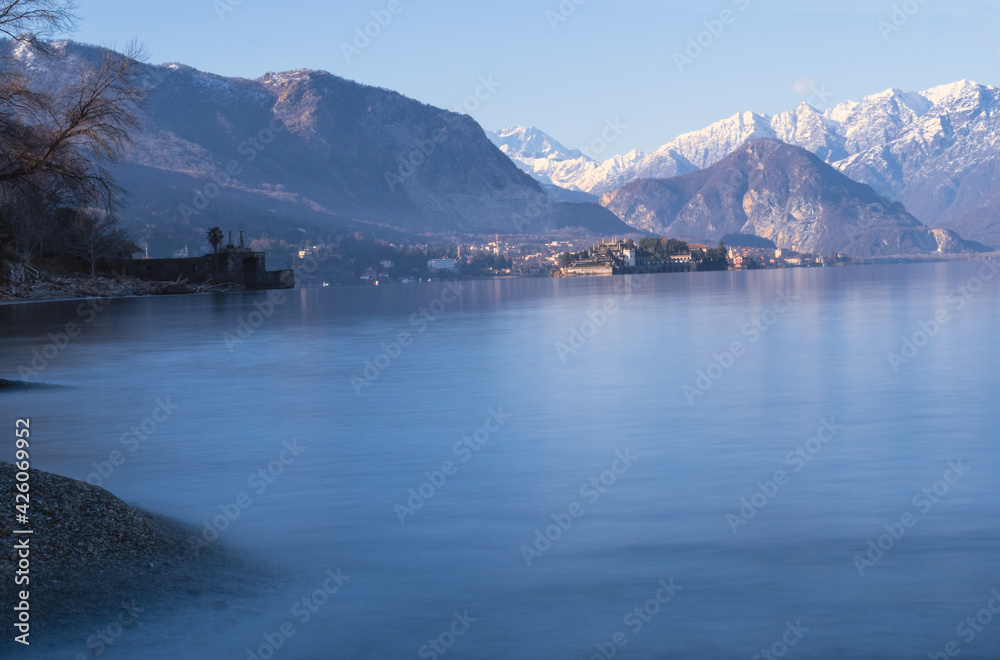 Winter landscape of Lake Maggiore from Stresa, a renowned tourist center.Piedmont,Italy.