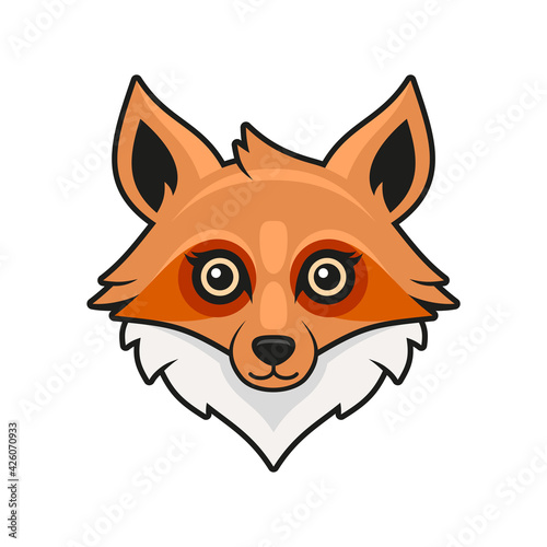 Cute Fox Face Cartoon Style on White Background. Vector