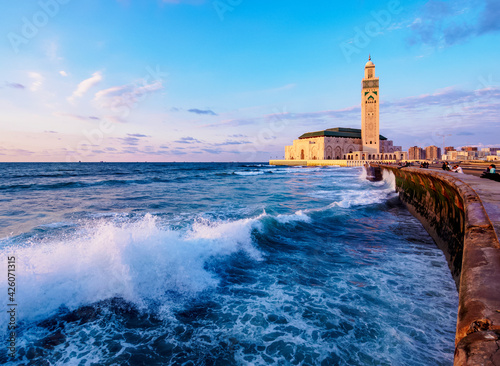 The Hassan II Mosque at sunset, Casablanca, Casablanca-Settat Region, Morocco, North Africa