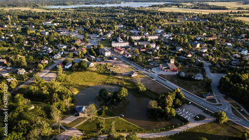 Aerial photo of Skrunda town, Latvia photo