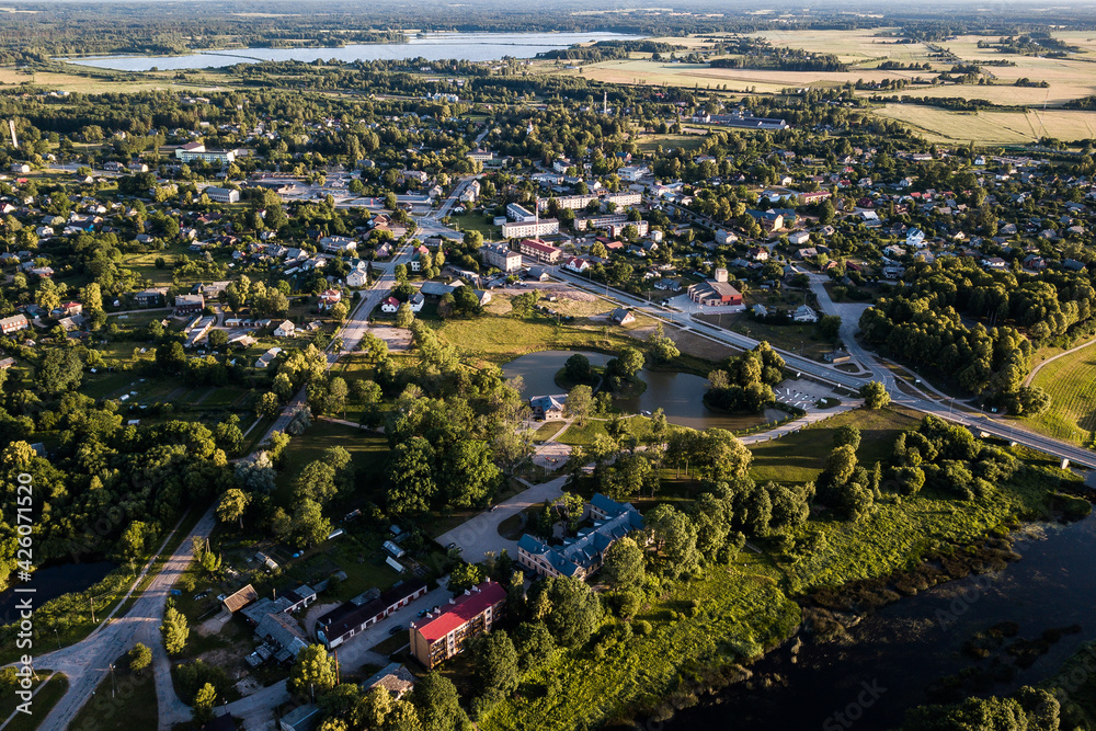 Aerial photo of Skrunda town, Latvia