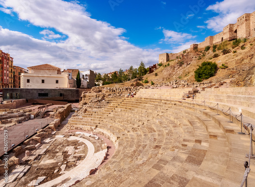 Roman theatre and The Alcazaba, Malaga, Andalusia, Spain photo