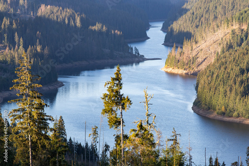 Aerial view over Lake Belis, Transylvania, Romania