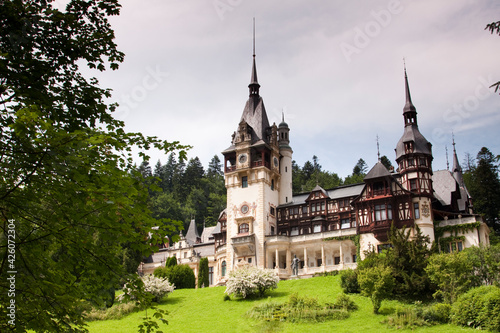 Peles Castle a Neo-Renaissance castle in the Carpathian Mountains, near Sinaia, in Prahova County, Romania photo