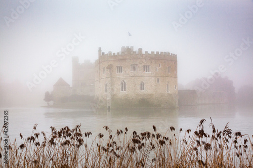 Foggy day in the park surrounding Leeds Castle, Kent, England, United Kingdom