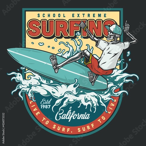 Photography Surfing school vintage colorful print