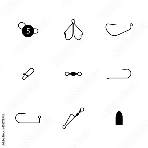 Set of different spinning fishing accessories and tackles, vector illustration.