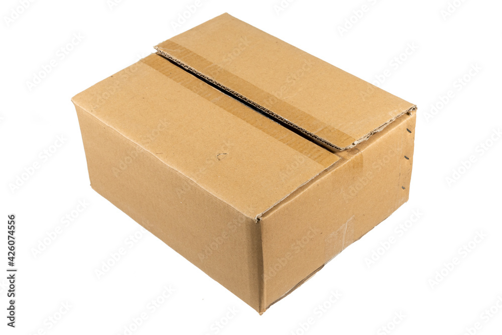 Side view of a closed cardboard box isolated Side view of a closed cardboard box isolated