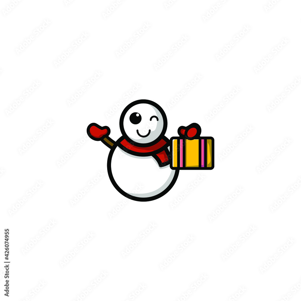 Fototapeta premium Cute Snowman Cartoon Character Vector Illustration Design. Outline, Cute, Funny Style. Recomended For Children Book, Cover Book, And Other.
