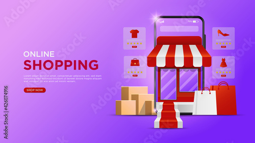 Online shopping on mobile applications or websites concepts vector design template