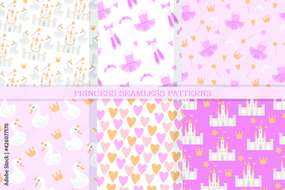 six princess seamless patterns set six princess seamless patterns set