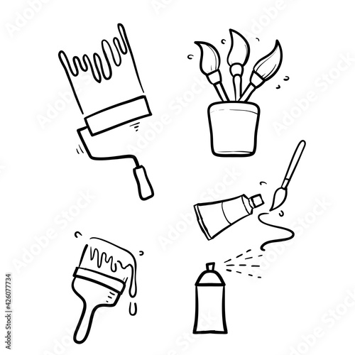 hand drawn doodle Simple Set of Brushes and Painting Related Vector isolated background