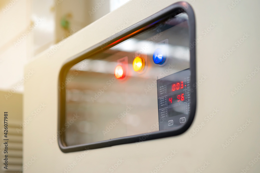 Electricity indicator on control box of factory. Electricity indicator on control box of factory.