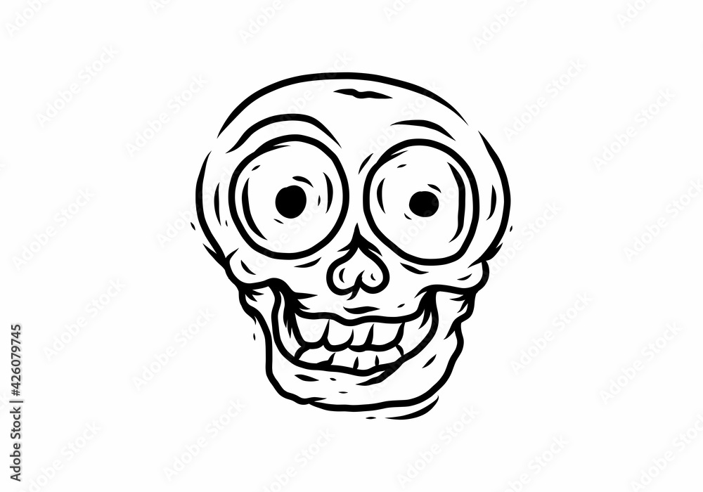 Fototapeta premium Line art drawing of funny skull head