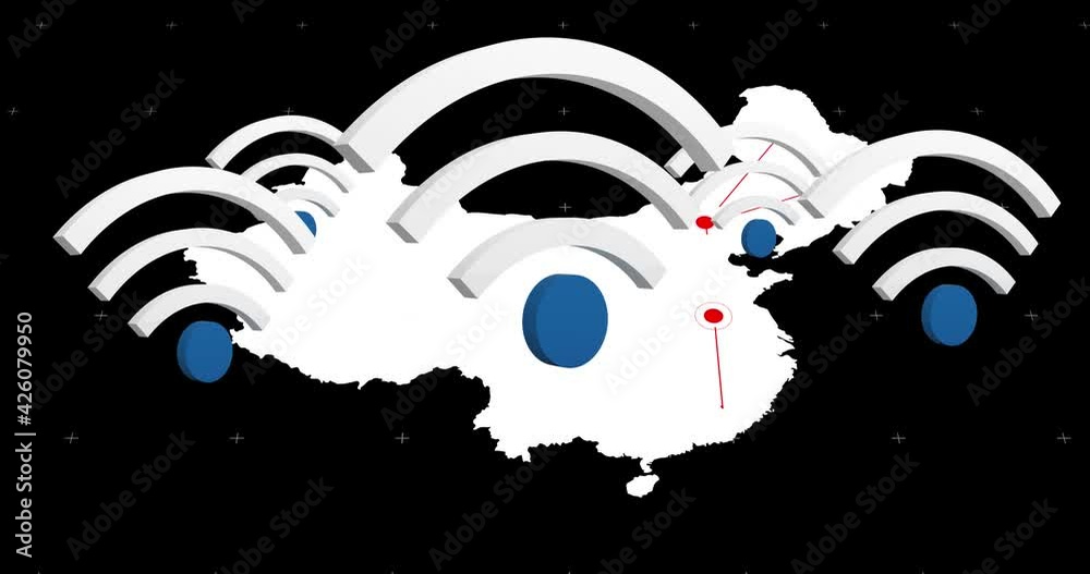 Multiple wifi symbols floating against world map on black background Multiple wifi symbols floating against world map on black background