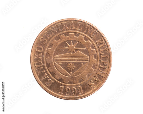 Philippines ten setimo coin on white isolated background