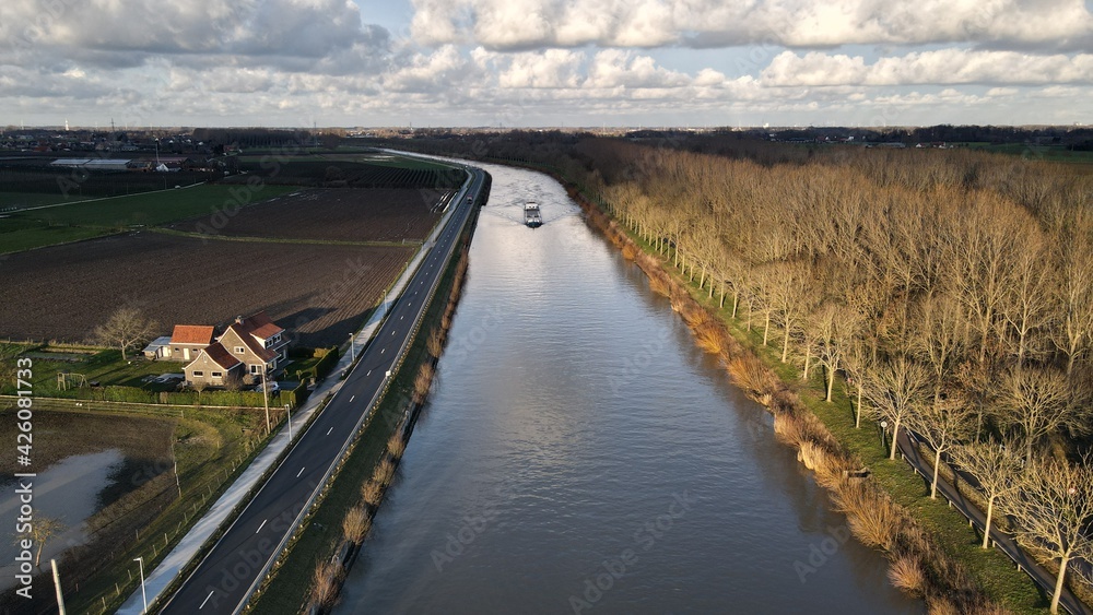 Leie aerial view Deinze Belgium