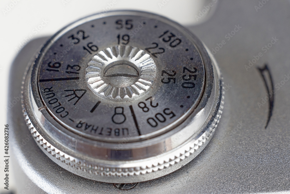 Controls of an old film SLR camera. Close-up. Soft focus Controls of an old film SLR camera. Close-up. Soft focus