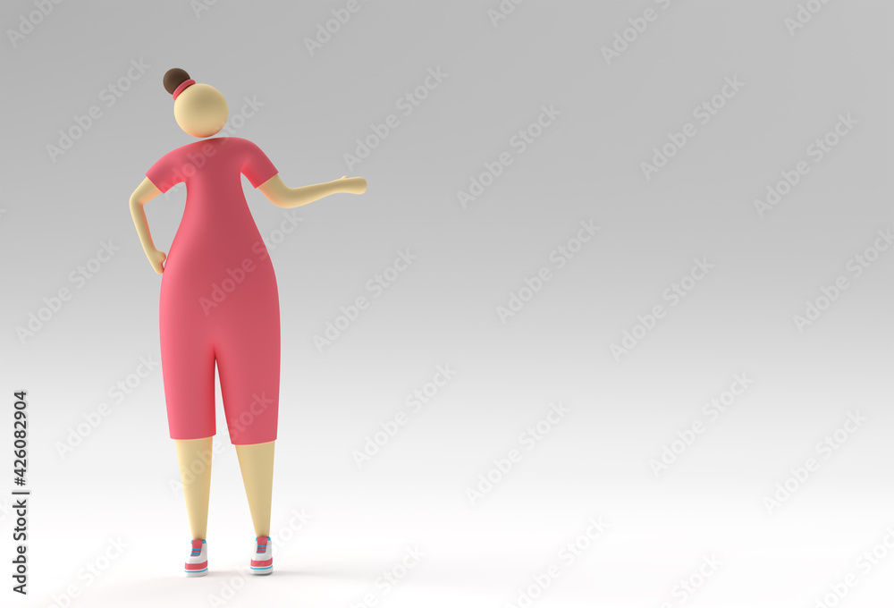 3D illustration of standing woman, 3D Render Design. 3D illustration of standing woman, 3D Render Design.